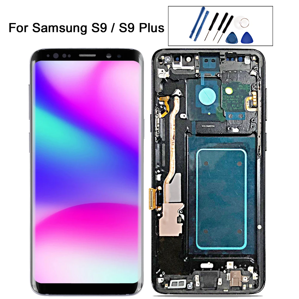 

SUPER AMOLED Replacement for SAMSUNG Galaxy S9 LCD Touch Screen Digitizer with Frame S9 Plus LCD G960 G965 with Frame