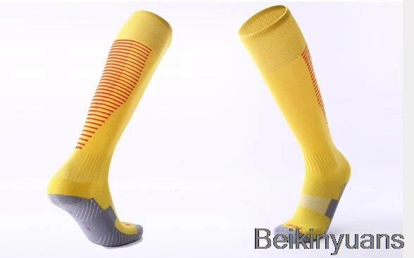 Yellow red Хлопковые детские спортивные футбольные носки, толстые гольфы, высокие футбольные гольфы, Нескользящие, удобные и дышащие - Цвет: Yellow red