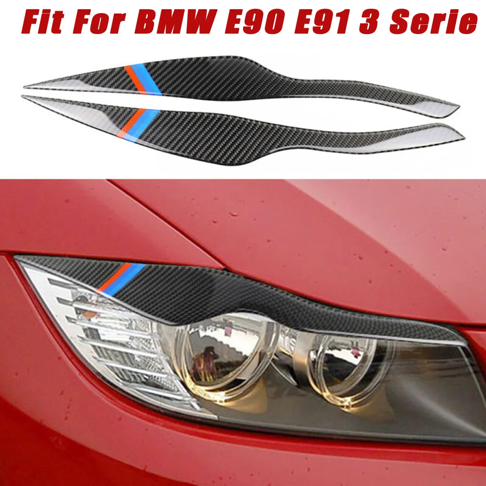 

Car Headlight Eyelid Cover Eyebrow Trim Decal Black Set For BMW E90 E91 3 Series