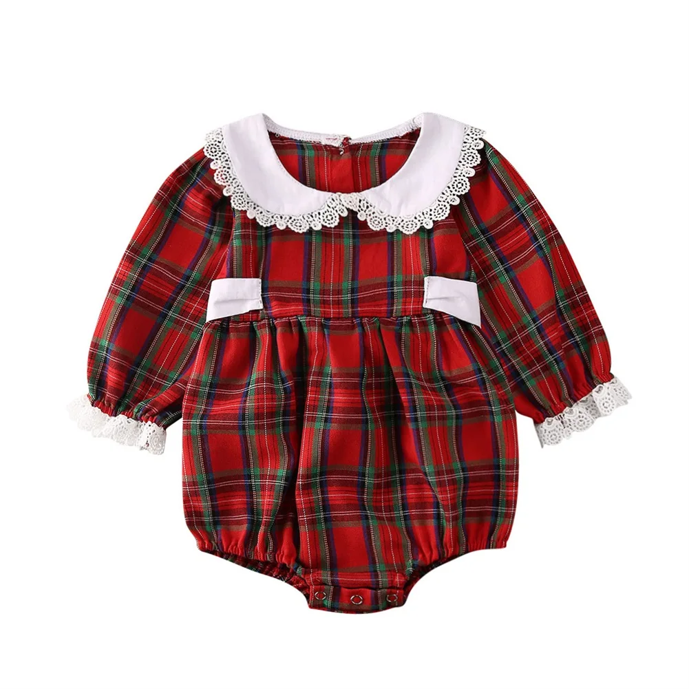 Осенне-осенняя Рождественская одежда для маленьких девочек одинаковые боди Рождество комплект с платьем красные клетчатые комплекты