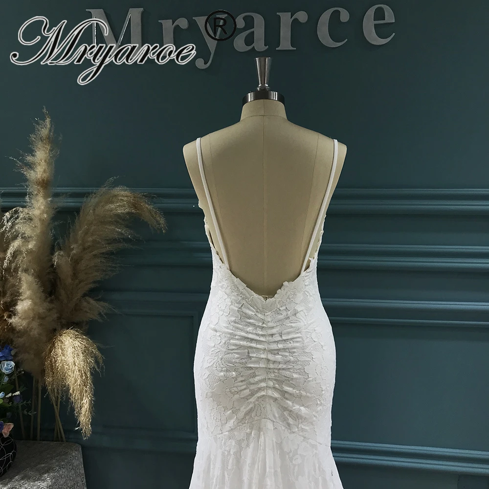 Mryarce Stretch Lace Mermaid Flexible Wedding Dress V Neck Open Back Bridal Gowns wedding dresses