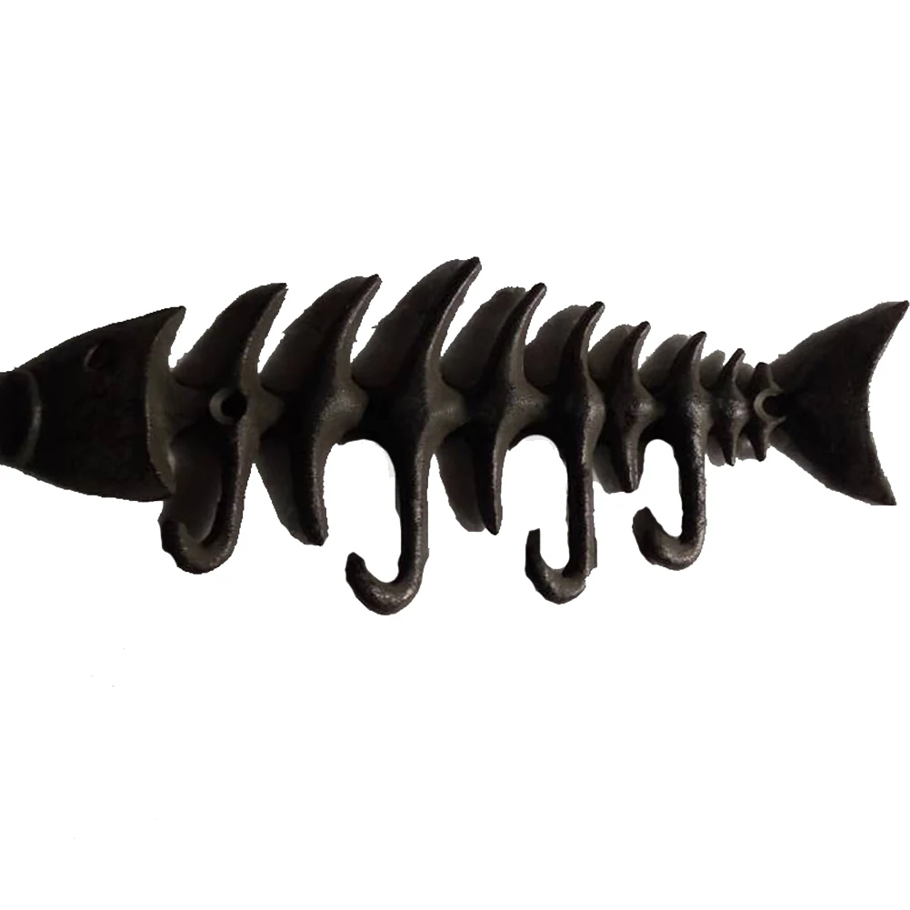 

Towel Bag Fish Bone Hanger Decoration Cast Iron Key Rack Hat Coat With 4 Hooks Wall Mount Home Organizer Screws