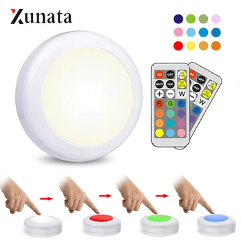 

13 Colors RGB LED Under Cabinet Light Dimmable Closet Puck Light Multicolor Timing Counter Kitchen Bedroom Undershelf Night Lamp