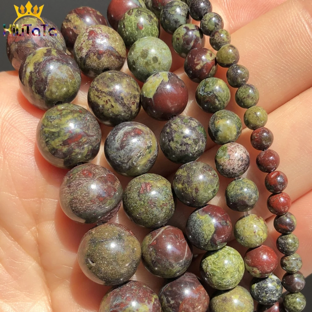 Natural Stone Beads Dragon Bloodstone Jaspers Loose Spacer For Jewelry Making 4 6 8 10mm DIY Bracelet Accessories 15'' | Украшения
