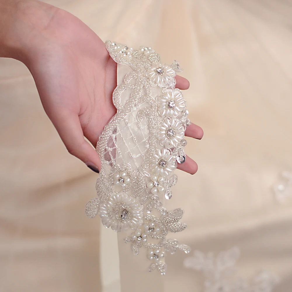 TRiXY S91 Pearls Flower pattern Wedding Belt Crystal Bridal Sash Bridal Belt Wedding Dress Accessories White Embroidered Belt