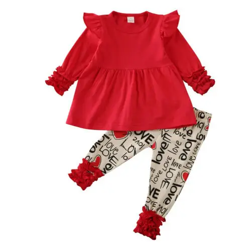 2020 Toddler Kids Girl Clothes Baby Girls Valentine Clothes Ruffle Long