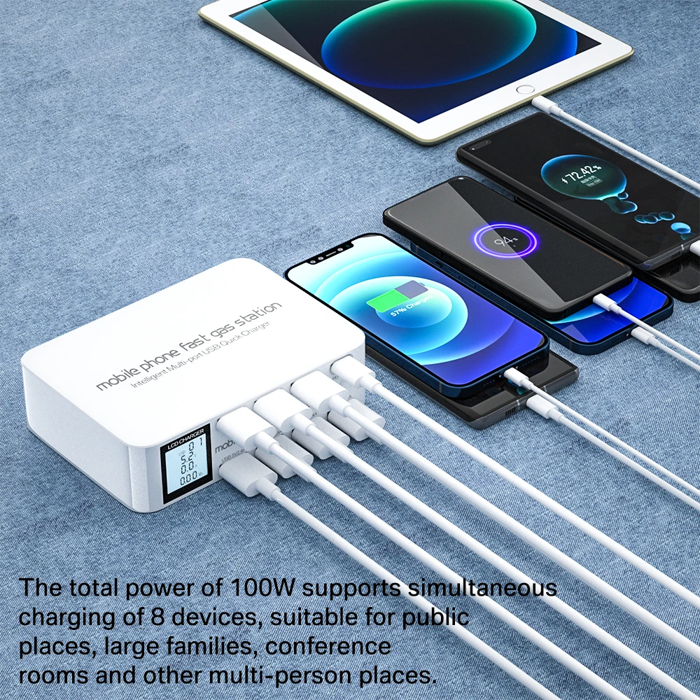 US $37.78 8 Ports Fast Charger 100W Quick Charge 30 USB Chager LED Digital Display Adapter HUB PD 30 USB C Charger For IPhone 11 Xiaomi