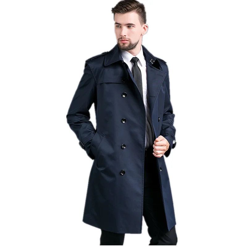 Men's Spring Autumn British Coat Outerwear Fashion Medium Length Trench