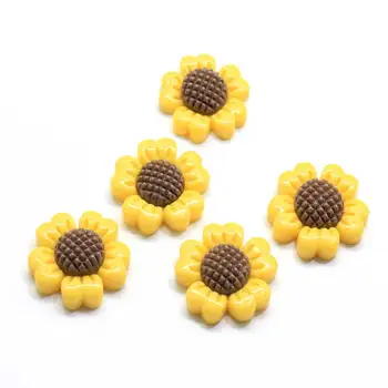 

50/100pcs Yellow Color 22mm Kawaii Resin Sunflower Flatback Cabochon DIY Jewelry Phone Craft Decoration