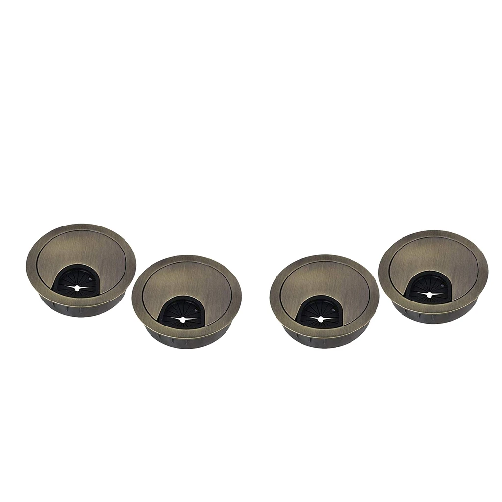 4pcs Zinc Alloy Desk Grommet Cord Cable Hole Cover for Office Home Computer Desk Wires Management 50mm Hole (Bronze)
