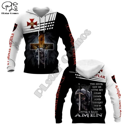 Hoodies Новинка, мужские толстовки с 3d принтом «Рыцари Тамплиер лев», забавный солдат, толстовка, куртка на молнии, унисекс, уличная одежда, повседневный спортивный костюм, пуловер - Цвет: Hoodies