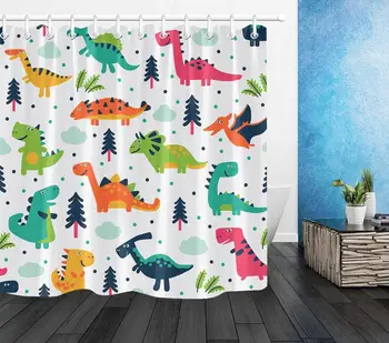 

Cartoon Dinosaur Shower Curtain Bath Screen Kids Bathroom Curtains Waterproof Eco-Friendly Polyester Home Decoration With Hooks