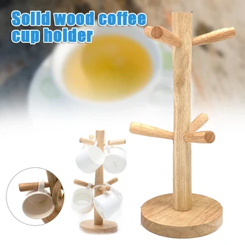 

Solid Wood Kitchen Coffee Mug Tree Countertop Tea Cups Holder Stand with 6 Hooks UD88