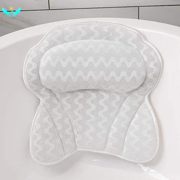 

Bathtub Spa Bath Pillow Cushion Breathable 3D Mesh Bath Pillow With Suction Cups Neck And Back Support Spa Pillow For Bathroom