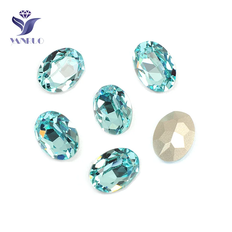 Aquamarine Yanruo 4120 Овальный нашитые Стразы шила Стекло декоративные камни для пошив одежды Свадебные платья со стразами, украшенные декоративными камнями - Цвет: Aquamarine