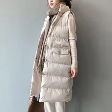 Зимний Длинный жилет без рукавов, Женское пальто со стоячим воротником, тонкая хлопковая стеганая куртка, жилеты, корейская модная куртка, женский жилет