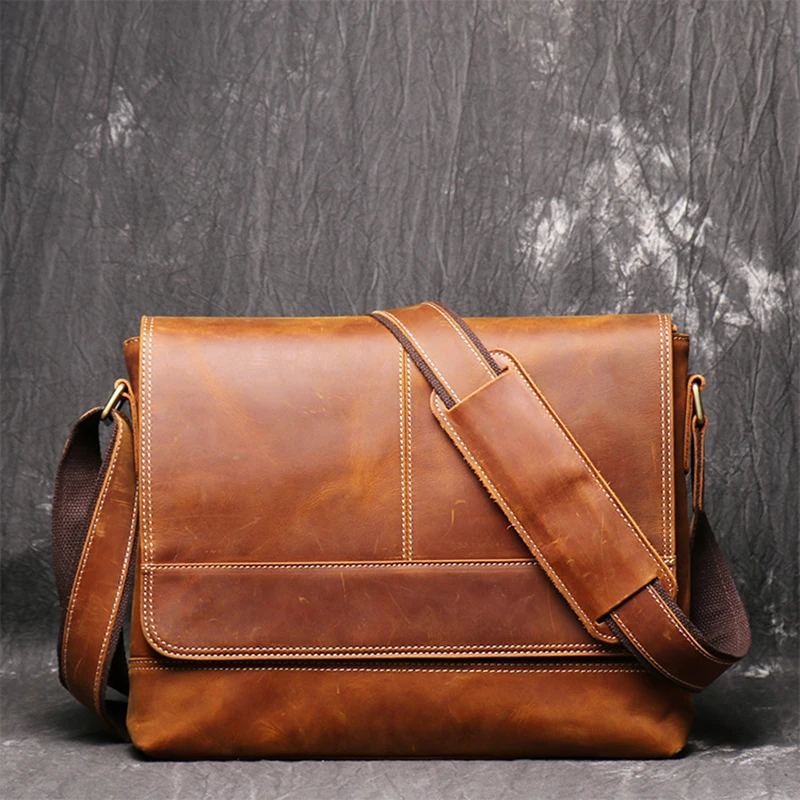 Mens Crazy Horse Leather Messenger Bag A4 Document Case Satchel Bags | Багаж и сумки
