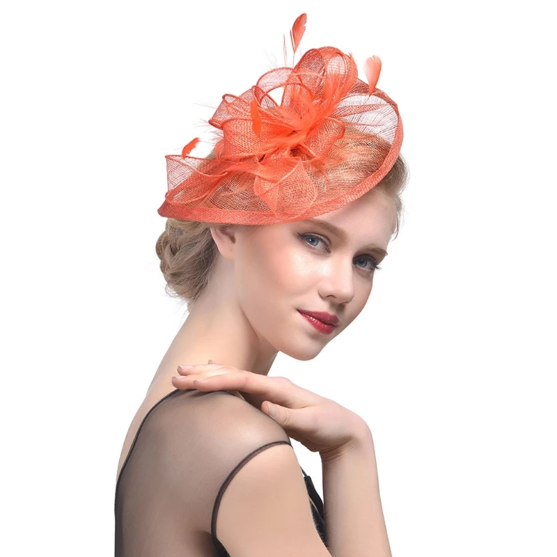 WMR Women Wedding Hat Fascinator Feather Mesh Party Cocktail Headdress Hair Clip New 634D - Цвет: WMR