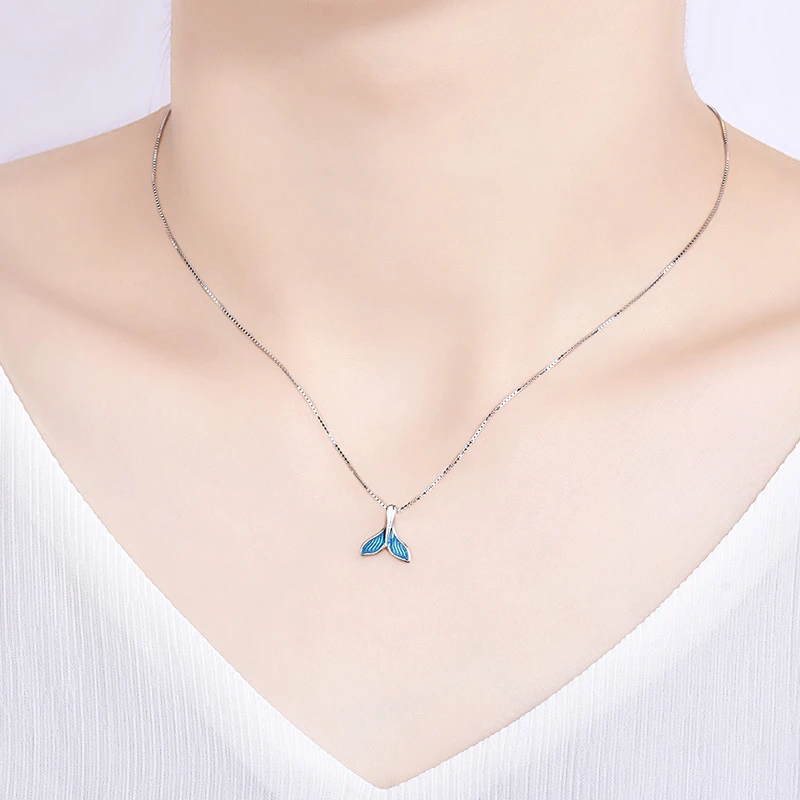 ファッションシンプルなブルーフィッシュテールネックレスチャーミング人魚の尾クジラのペンダントチェーントレンド鎖骨ネックレスの宝石 Pendant Necklaces Aliexpress