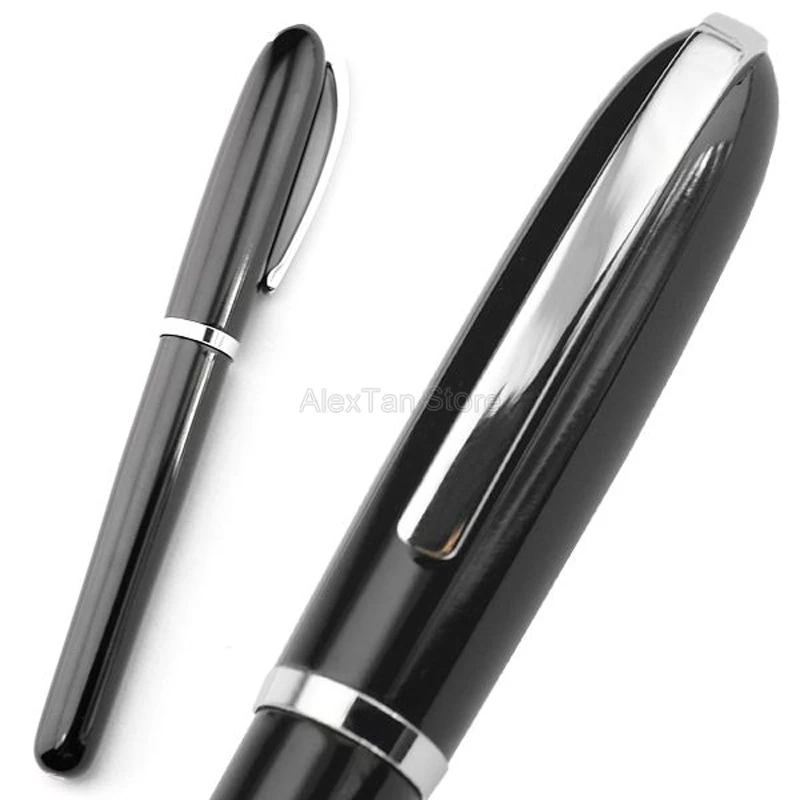 Baoer Classic Metal Roller Ball Pen Vivid Black With Silver Clip Unique Design Office Business Gift School Supplies