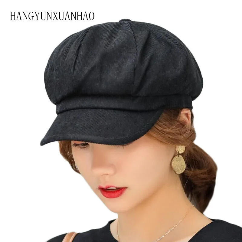 

HANGYUNXUANHAO Velvet Newsboy Hat For Women Octagonal Cap Beret Spring Autumn Khaki Eight Panel Vintage British Painter Cap