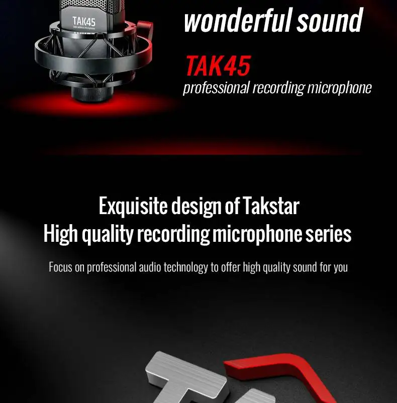 Takstar TAK45 professional large diaphragm recording microphone vocal/instrument/professional recording,network live broadcast
