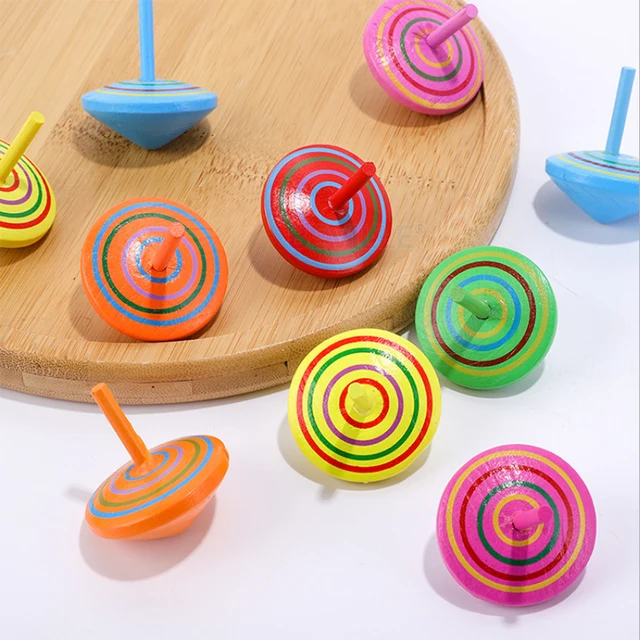 10Pcs Kids Mini Colored Cartoon Pine Cones Wooden Gyro Toys Children Adult Relief Stress Desktop Spinning Top Educational Game 2