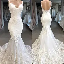 Vestidos De Novia Белый Русалка свадебное платье с вырезом на спине и v-образным вырезом кружевное свадебное платье ручной работы Appluques Свадебное платье