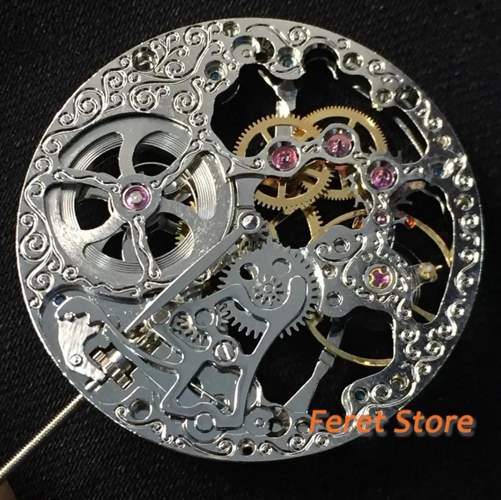 17 Jewels Серебряный полный скелет 6497 ручной обмотки движение серебро Нержавеющая сталь подходят часы Parnis