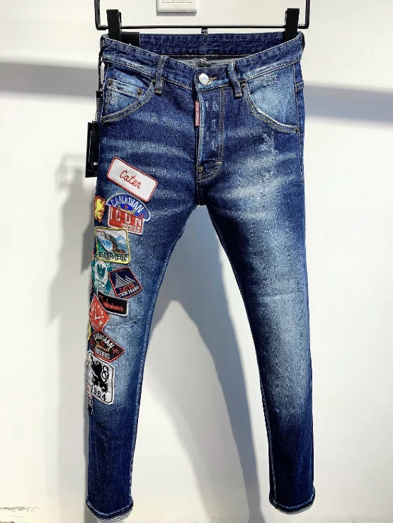 Dsquared2 новые уличные трендовые модные мужские брюки джинсы с бейджем облегающие