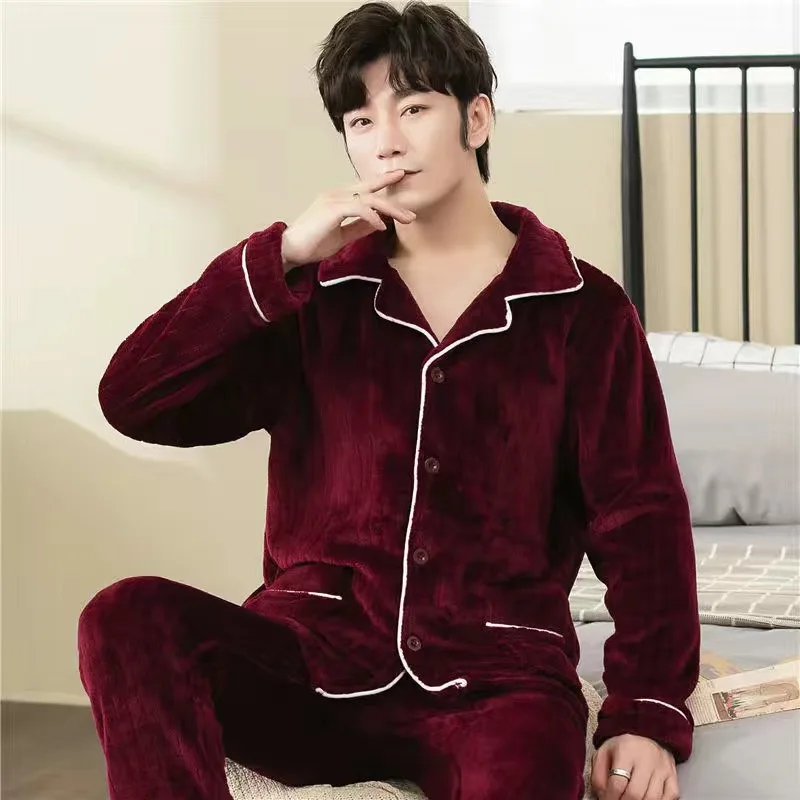 cotton pajamas for men Winter Thick Men Coral fleece Pajamas set Flannel Warm Soft pijama hombre Sleepwear Pijama Homme Nightwear Pyjamas MSJ012 best silk pajamas