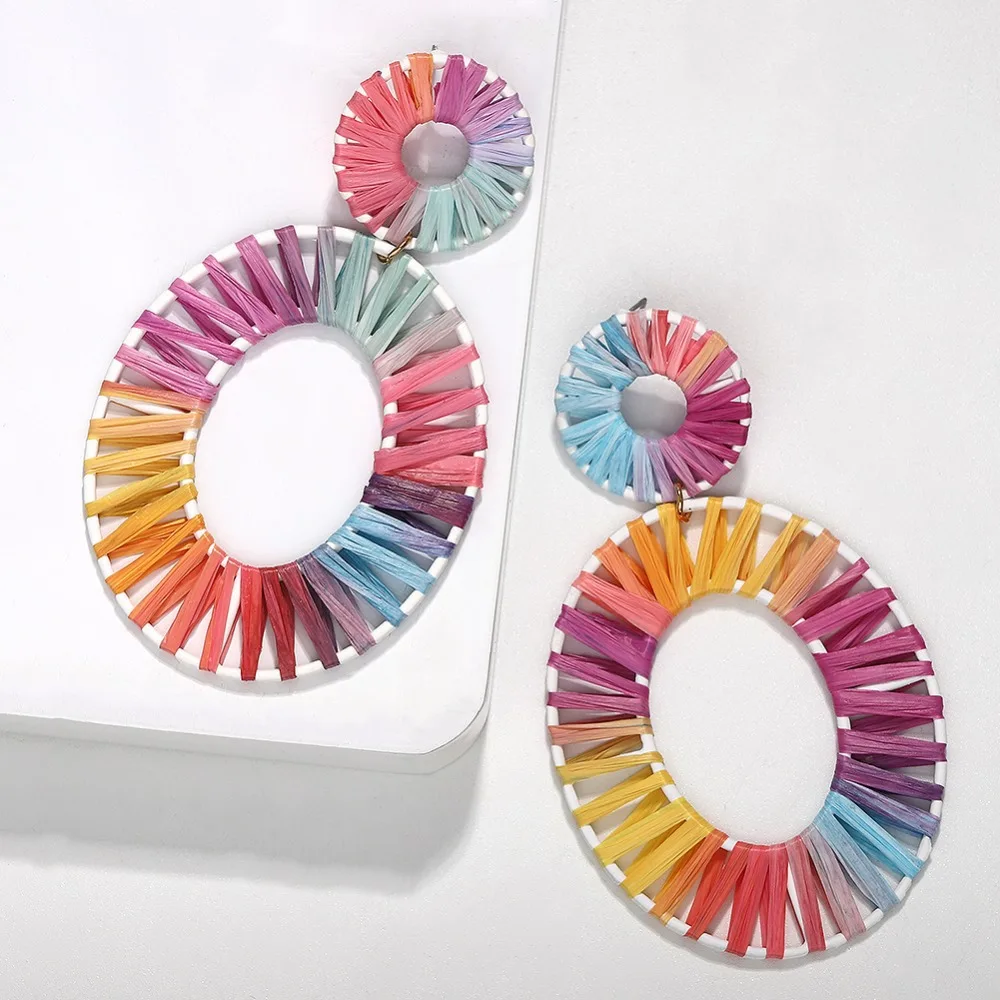 Очаровательные серьги-капли из рафии для девушек, женские разноцветные Серьги-Подвески ручной работы