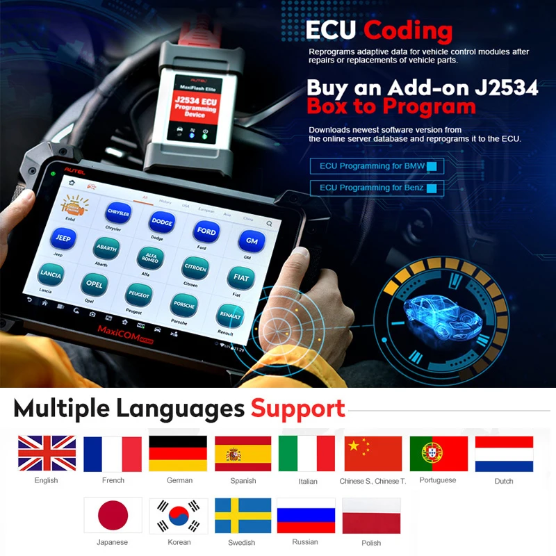 Autel MaxiCOM MK908 OBD2 автомобильный диагностический инструмент 12 языков ECU кодирование PK