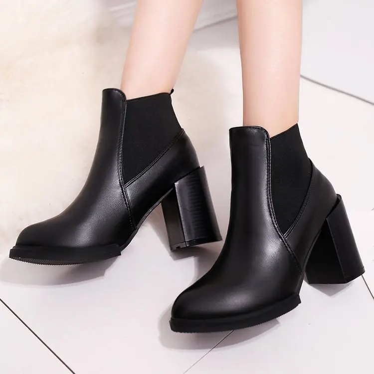 

2017 Autumn Europe And America Business Pointed-Toe Semi-high Heeled Extra High Martin Boots Large Size Classic Style Women's Le