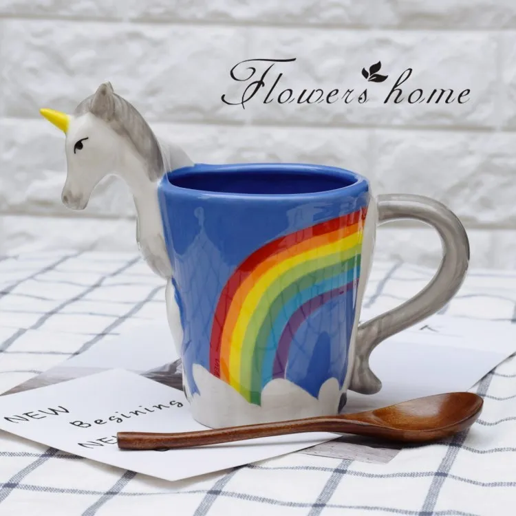 Большая Новая креативная кружка с радужным единорогом фарфоровая кофейная чашка
