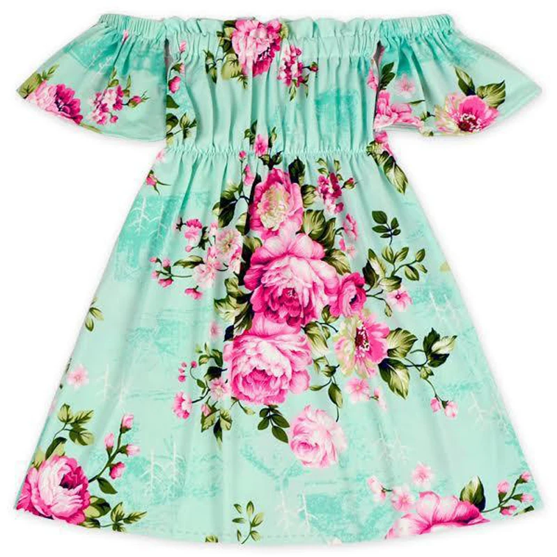 Новые платья для мамы и дочки; летняя детская одежда для маленьких девочек; одежда с цветочным принтом и открытыми плечами для мамы и дочки; Vestido