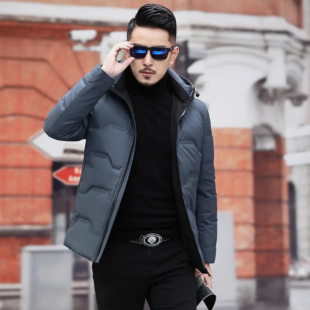 Blue gray Зимний мужской модный большой размер, утолщенный теплый пуховик, мужской короткий пуховик с капюшоном, 8XL 7XL 6XL - Цвет: Blue gray