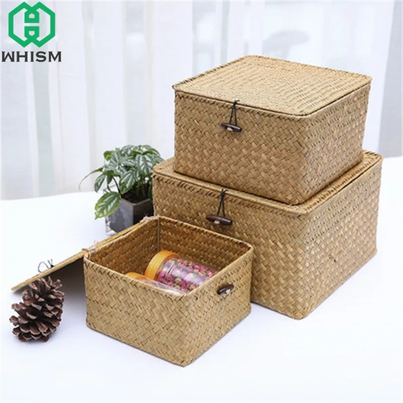Коробка для хранения из ротанга WHISM с крышкой ручная коробка ювелирных изделий