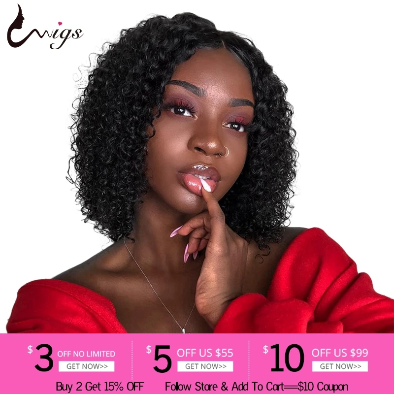 

Uwigs Brazilian Curly Bob Wig With Baby Hai 13X4 Lace Front Human Hair Wigs For Black Women 150 Density Remy Hair Wigs 8-14 inch