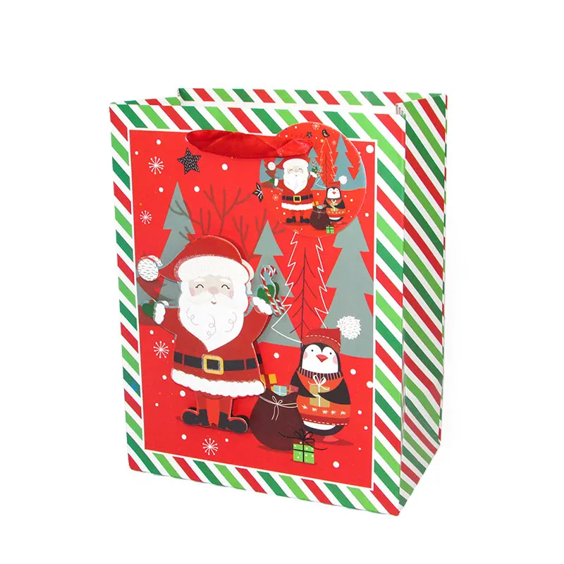 Striped A x8pcs Рождественский Подарочный пакет, бумажный пакет с ручкой, сувенирная посылка для детей, красный блестящий порошок, Рождественская елка, собака, Подарочная коробка, Декор - Цвет: Striped A x8pcs