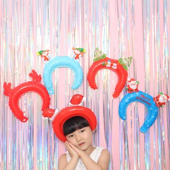 

Besegad 50pcs Kids Cute Cartoon Christmas Theme Inflatable Headband Balloon Santa Snowman Hair Hoop Balloon Xmas Party Decor Toy