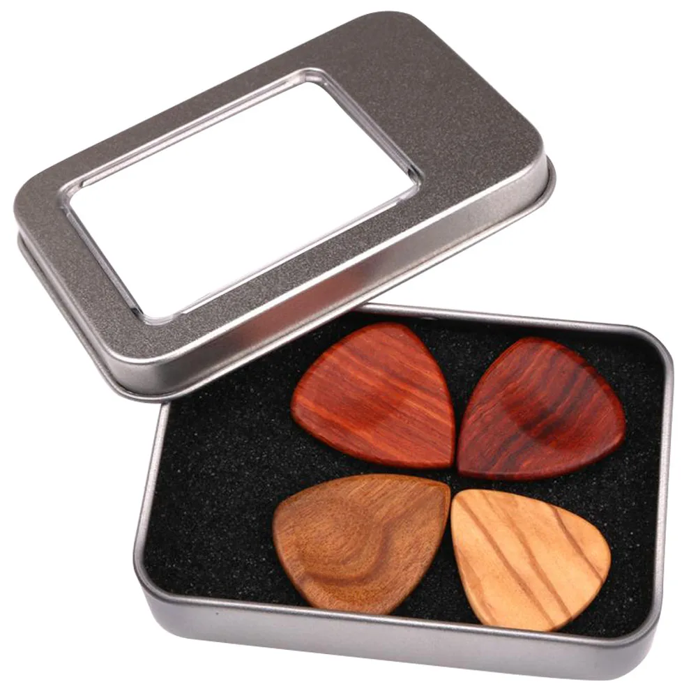 4Pcs Finger Nail Heart Shape Guitar Pick Set Accessories Smooth Portable Wooden Electric Acoustic Gift Storage Box Plectrum | Спорт и