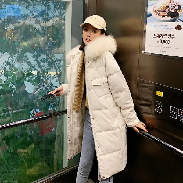 

Photo Shoot 2019 New Style down Jacket Cotton-padded Clothes Women's Mid-length over-the-Knee Korean-style Fashion Large Fur Col