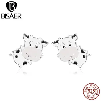 

BISAER Brincos 925 Sterling Silver Little Cow Stud Earrings for Women Cute Animal Simple Fashion Earrings Jewelry Bijoux HSE983