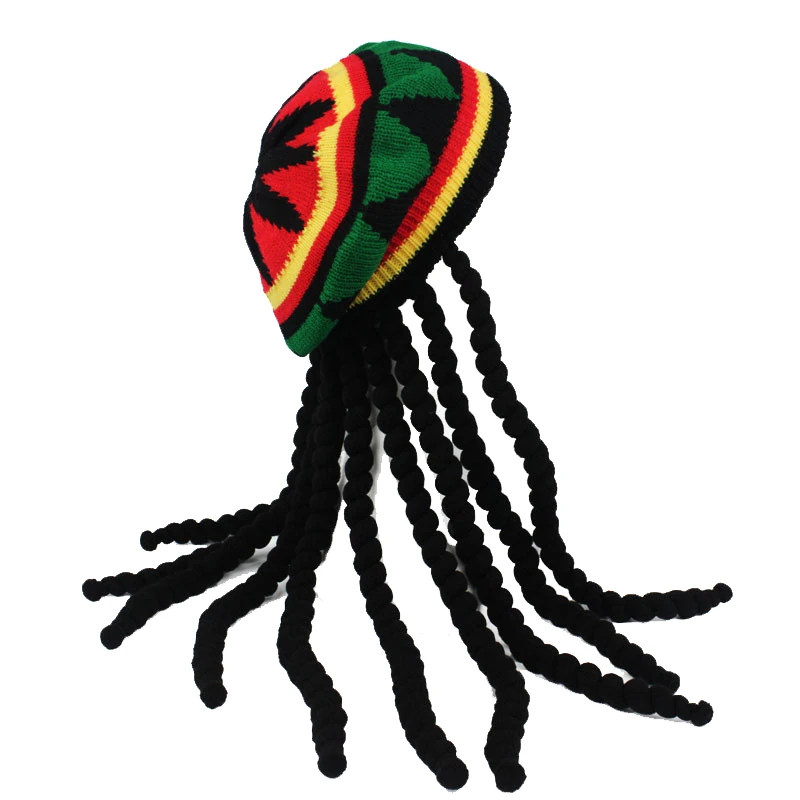 Hip Hop Cap Knitted Wig Braid Hat Male Jamaican Bob Marley Rasta Beanie Winter Gorra Hombre Dreadlocks Reggae Czapka Zimowa mens skully hat