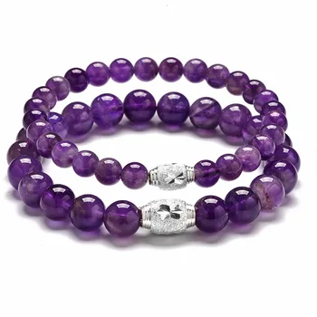 

S925 Sterling Silver Natural Stone Agate Amethyst Beaded Bracelet Healing Body Engery Balance DIY Making Jewelry Lucky Gift