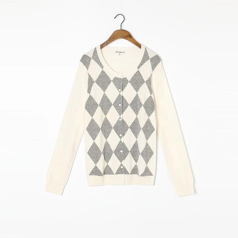 

Cashmere Wool Sweater Women Cardigan High Quality Off-white Gray Plaid Sweaters Lady Warm Soft Solid Natural Fabric