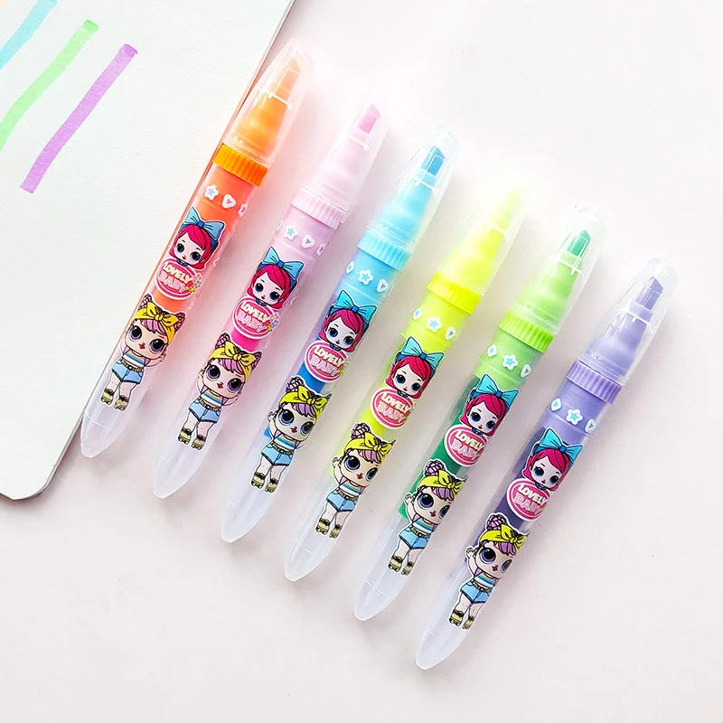 

6pcs/set Surprise Kawaii Baby Fluorescent Pen Highlighter Pen Color Mark Pen for Children Gift Girl Dolls Stationary Supply