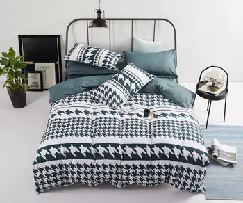 

4 pcs Home bedding set soft Geometric print duvet case and pillowcase set with plants upholstery