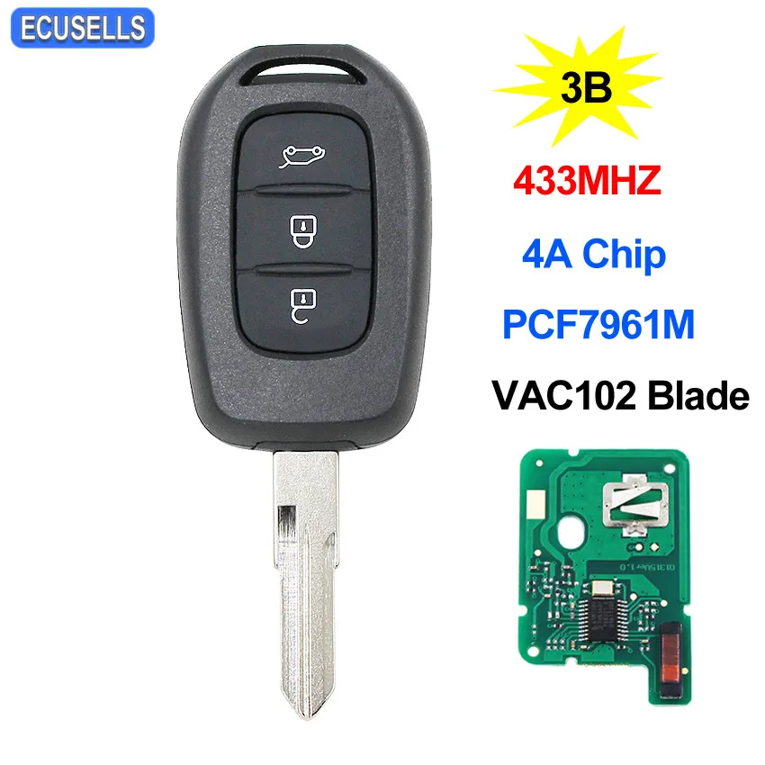 3 кнопки дистанционного ключа автомобиля 433 МГц 4A PCF7961M чип для Renault Duster Dokker Twingo 3 Clio 4 trafc Master 3 Logan Sandereo VAC102